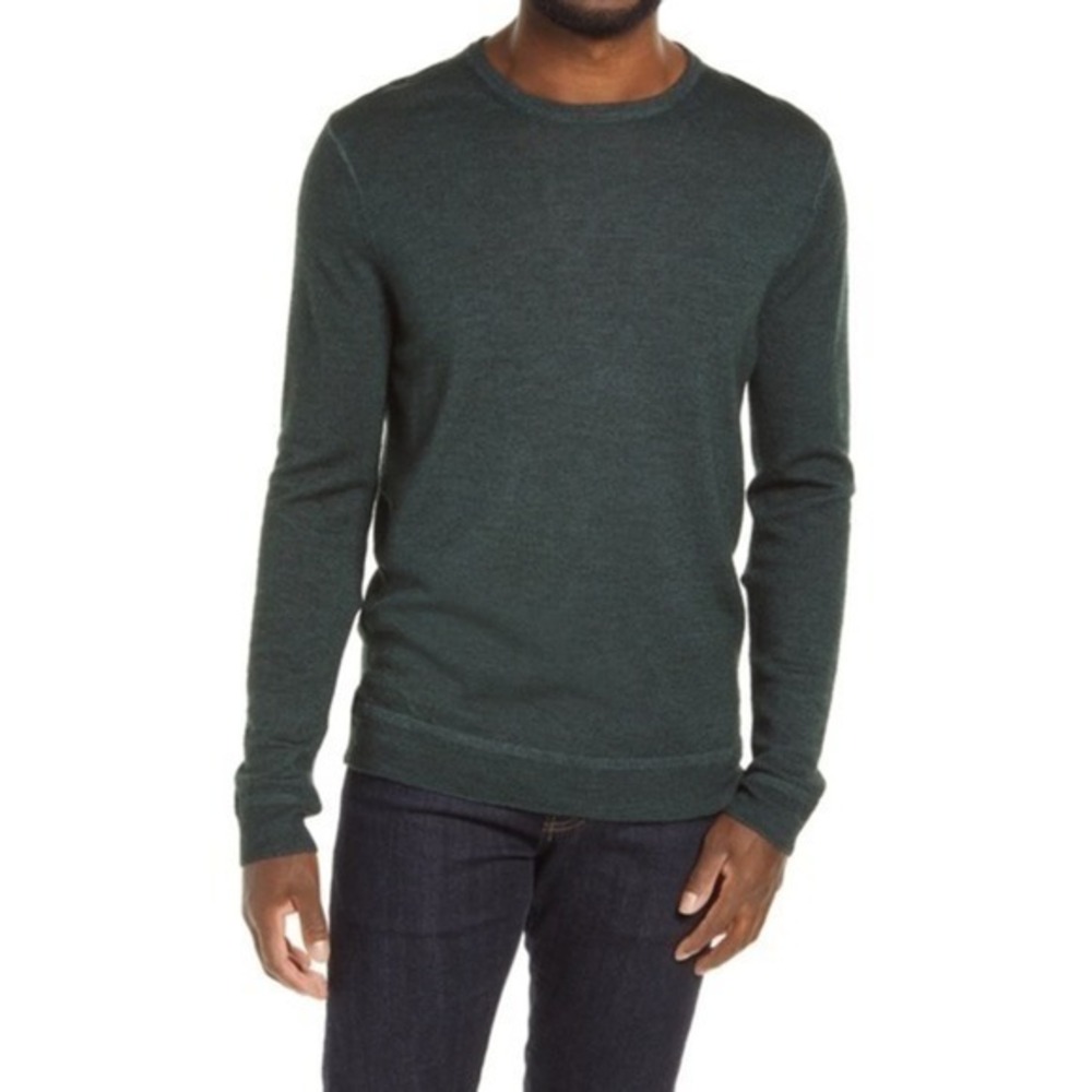 Nordstrom Signature Merino Wool Garment Dye Crewneck Sweater in Green Scarab NWT
